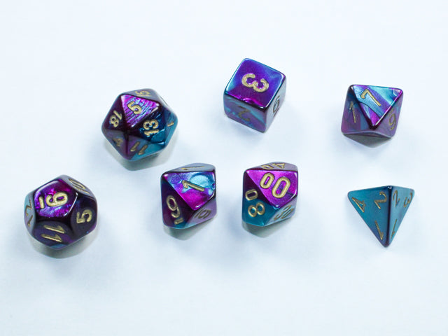 Chessex Gemini Mini Polyhedral Purple Teal/Gold 7-Die Set
