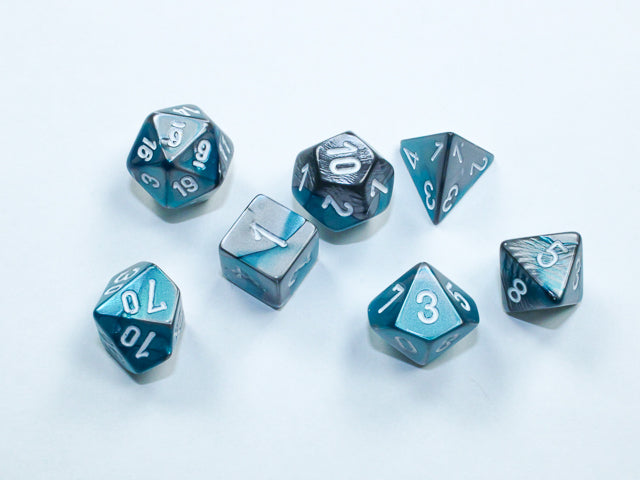 Chessex Gemini Mini Polyhedral Steel Teal/White 7-Die Set