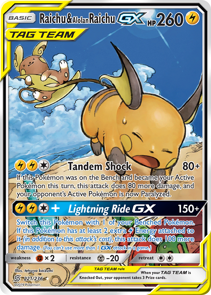 Raichu & Alolan Raichu GX (Alternate Full Art)/236 - SM  Unified Minds Holofoil