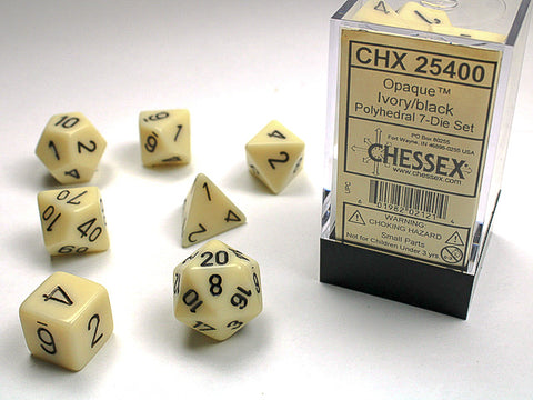 Chessex Opaque Ivory/Black Polyhedral 7-Dice Set