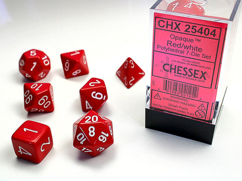 Chessex Opaque Red/White Polyhedral 7-Dice Set