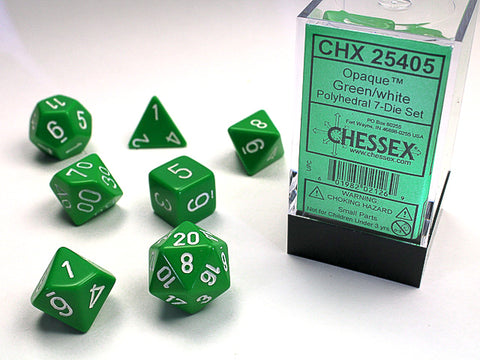 Chessex Opaque Green/White Polyhedral 7-Dice Set