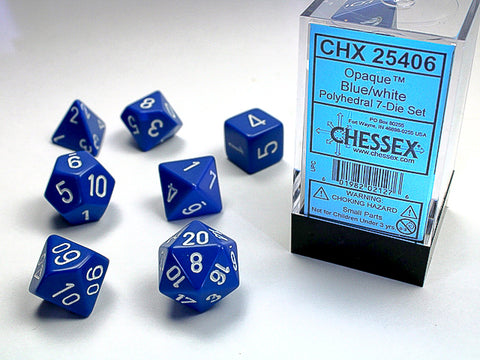 Chessex Opaque Blue/White Polyhedral 7-Dice Set