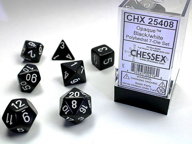 Chessex Opaque Polyhedral Black/White 7-Die Set
