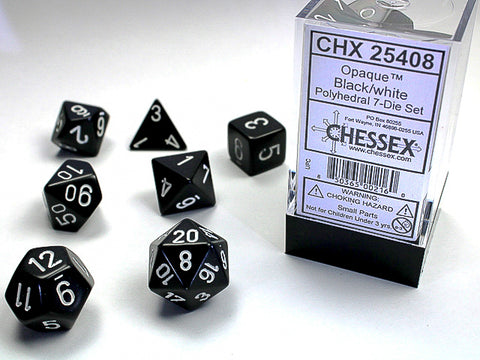 Chessex Opaque Black/White Polyhedral 7-Dice Set