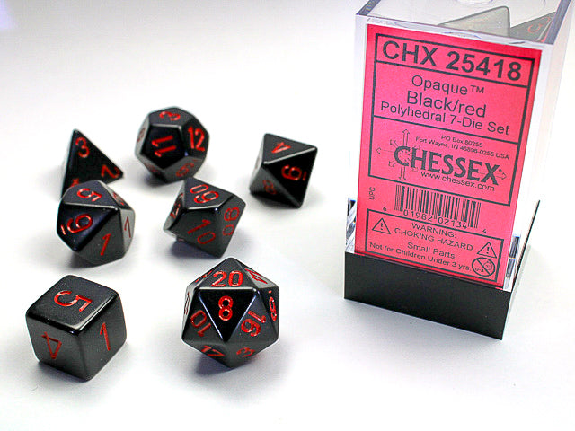Chessex Opaque Black/Red Polyhedral 7-Dice Set