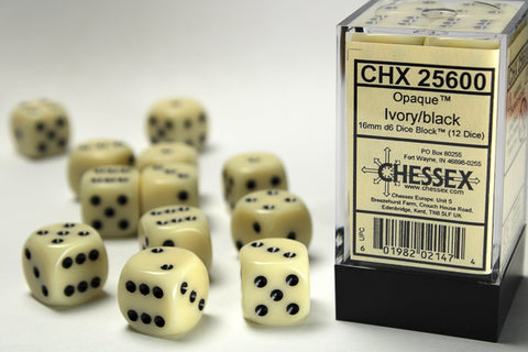 Chessex Opaque Ivory/Black 16mm d6 Dice Block