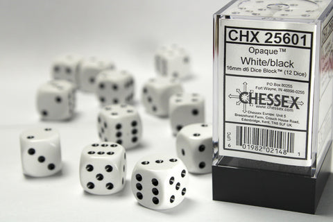 Chessex Opaque White/Black 16mm d6 Dice Block