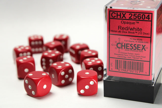 Chessex Opaque Red/White 16mm d6 Dice Block