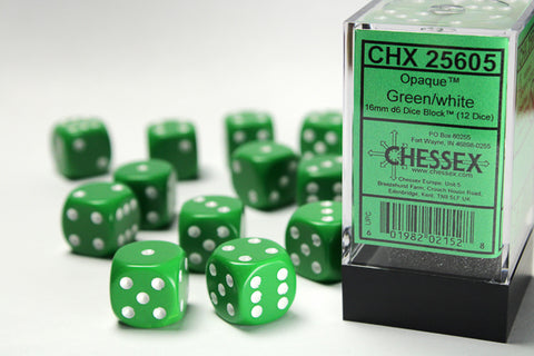 Chessex Opaque Green/White 16mm d6 Dice Block