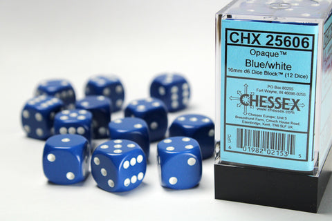 Chessex Opaque Blue/White 16mm d6 Dice Block