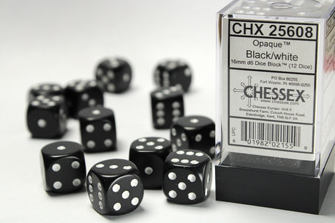 Chessex Opaque Black/White 16mm d6 Dice Block