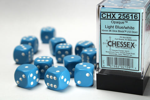 Chessex Opaque Light Blue/White 16mm d6 Dice Block