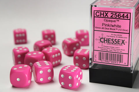 Chessex Opaque Pink/White 16mm d6 Dice Block
