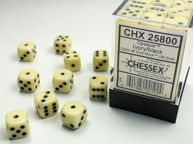 Chessex Opaque Ivory/Black 12mm d6 Dice Block