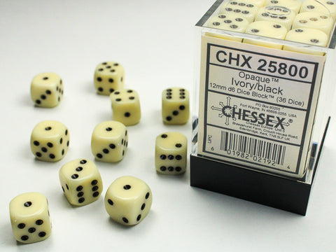 Chessex Opaque Ivory/black 12mm d6 Dice Block