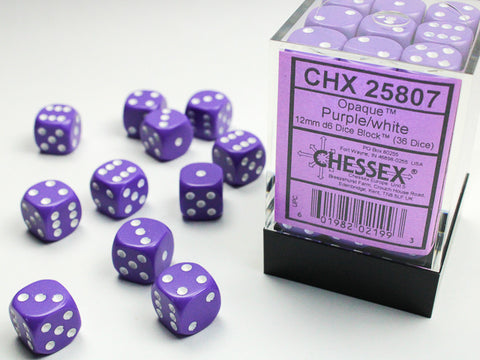 Chessex Opaque Purple/White 12mm d6 Dice Block