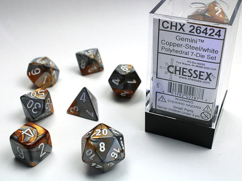 Chessex Gemini Copper-Steel/White Polyhedral 7-Dice Set