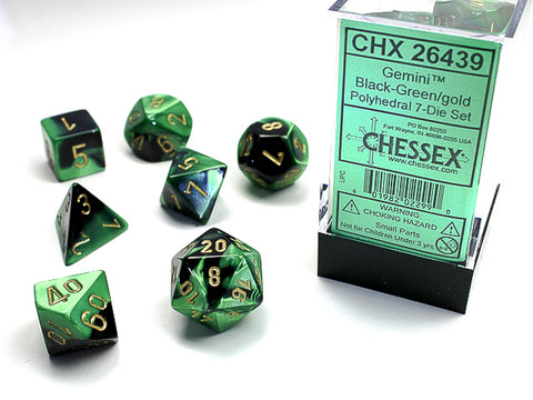 Chessex Gemini Black-Green/Gold Polyhedral 7-Dice Set