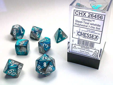 Chessex  Gemini Steel-Teal/White Polyhedral 7-Dice Set