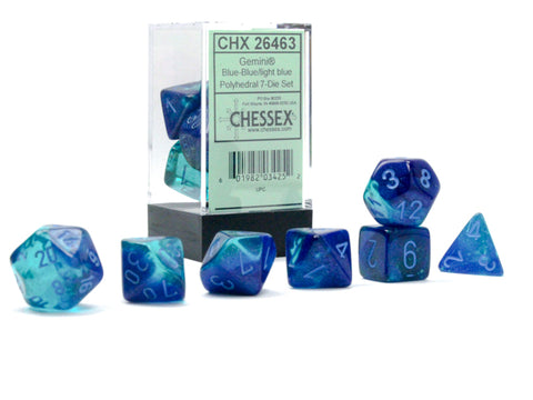 Chessex Gemini Blue-Blue/Light Blue Luminary Polyhedral 7-Dice Set