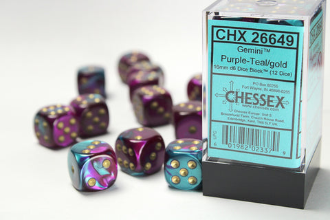 Chessex Gemini Purple-Teal/Gold 16mm d6 Dice Block
