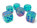 Chessex Gemini Gel Green-Pink/Blue Luminary 16mm d6 Dice Block