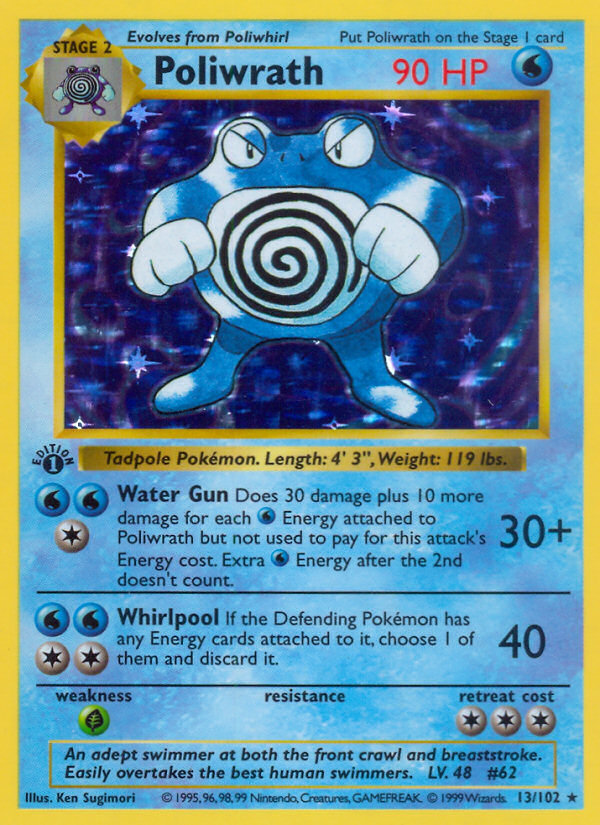 Poliwrath - 13/102 - 1st Edition Holofoil Base Set Shadowless - Holo Rare
