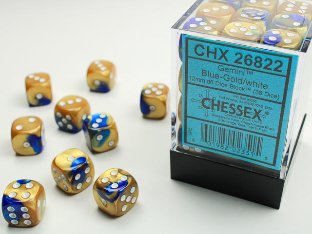 Chessex Gemini Blue-Gold/White 12mm d6 Dice Block