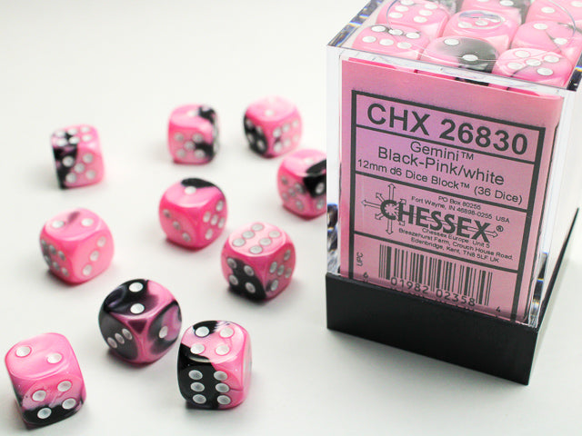 Chessex Gemini Black-Pink/White 12mm d6 Dice Block