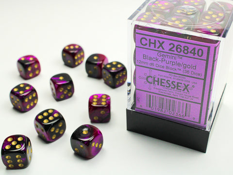 Chessex Gemini Black-Purple/Gold 12mm d6 Dice Block