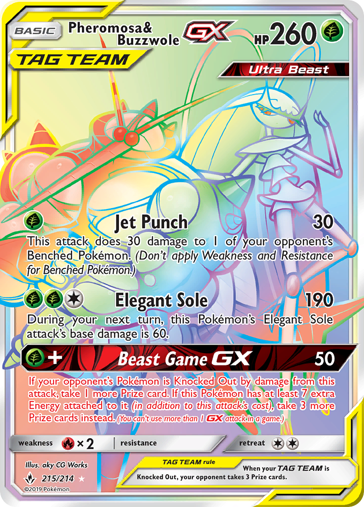 Pheromosa & Buzzwole GX (Secret)/214 - SM  Unbroken Bonds Holofoil