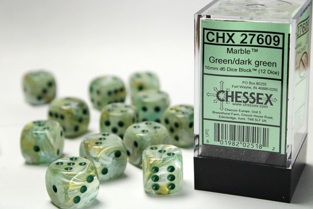 Chessex 16mm D6 Marble Green/Dark Green
