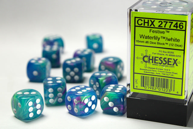Chessex 16mm D6 Festive Waterlily/White