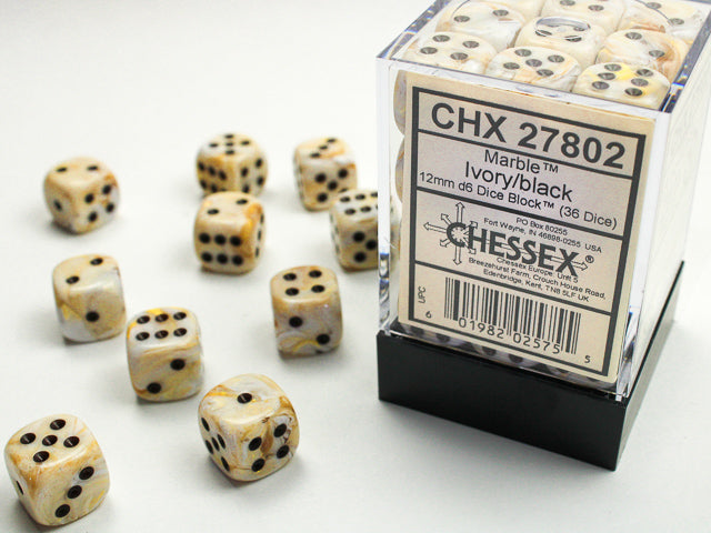 Chessex Marble Ivory/Black 12mm d6 Dice Block