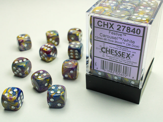 Chessex Festive 12mm D6 Carousel/White Dice Block