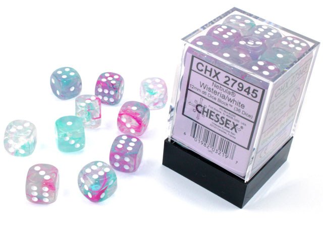 Chessex Nebula Wisteria/White Luminary 12mm d6 Dice Block