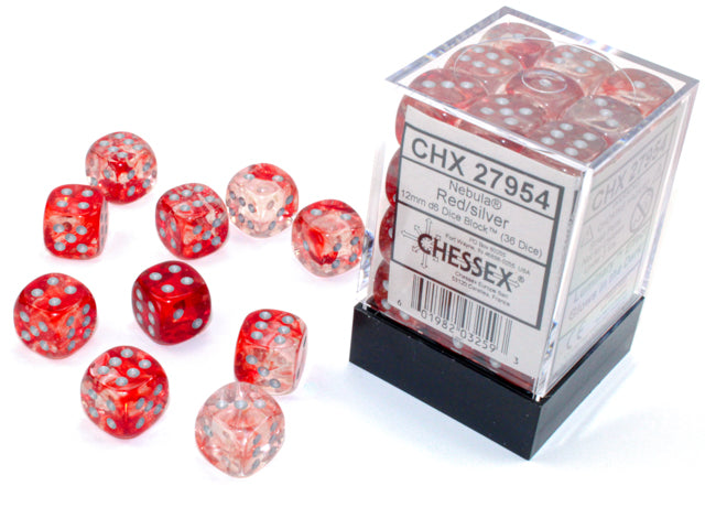 Chessex Nebula Red/Silver Luminary 12mm d6 Dice Block