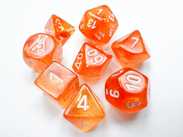 Chessex Lab Dice Borealis Polyhedral Blood Orange/White Luminary 7-Die Set