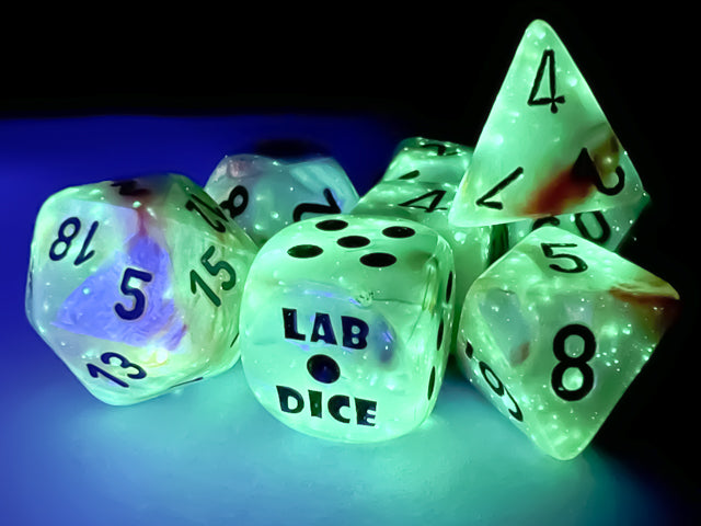 Chessex Lab Dice Lustrous Polyhedral Sea Shell/Black Luminary 7-Die Set