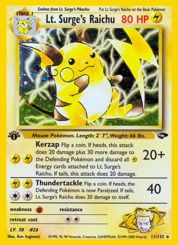 Lt. Surge's Raichu 11/132 - Gym Challenge 1st Edition Holofoil