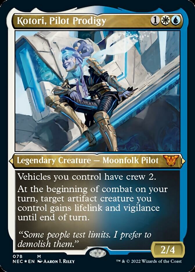Kotori, Pilot Prodigy (Display Commander) - Thick Stock (NEC-078) - Neon Dynasty Commander Etched Foil