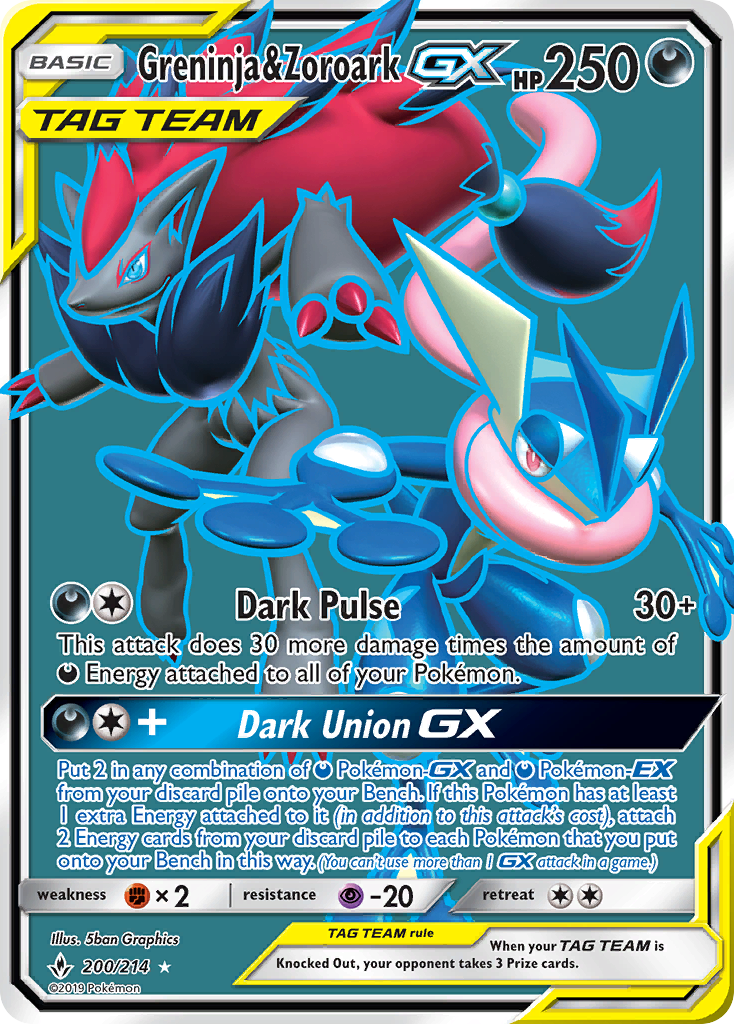 Greninja & Zoroark GX (200) (Full Art)/214 - SM  Unbroken Bonds Holofoil