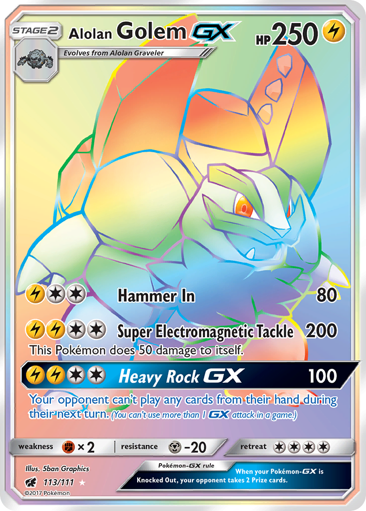 Alolan Golem GX (Secret)/111 - SM  Crimson Invasion Holofoil
