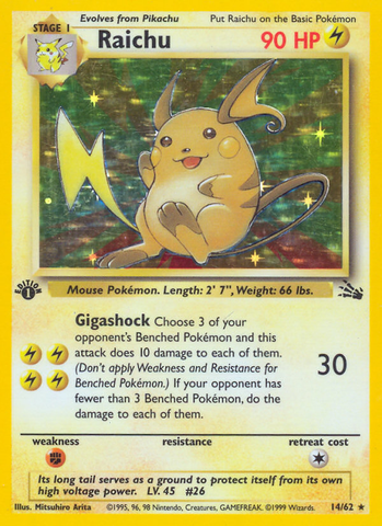 Raichu (14) 14/62 - Fossil 1st Edition Holofoil