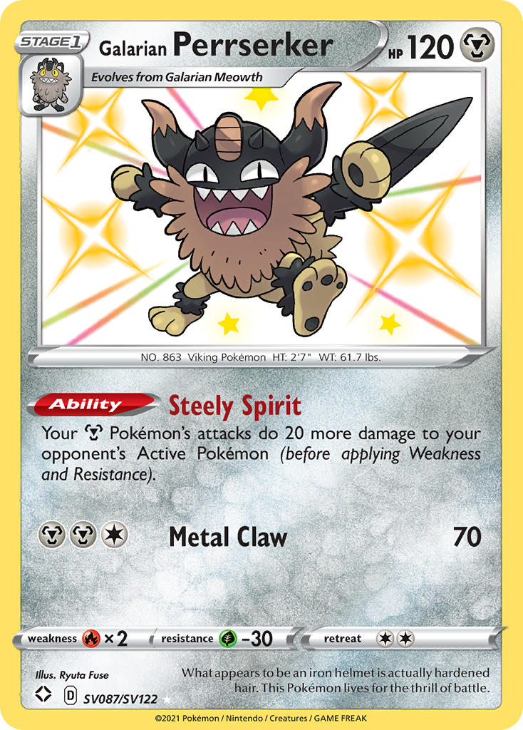 Galarian Perrserker SV087/122 - Shining Fates Shiny Vault Holofoil