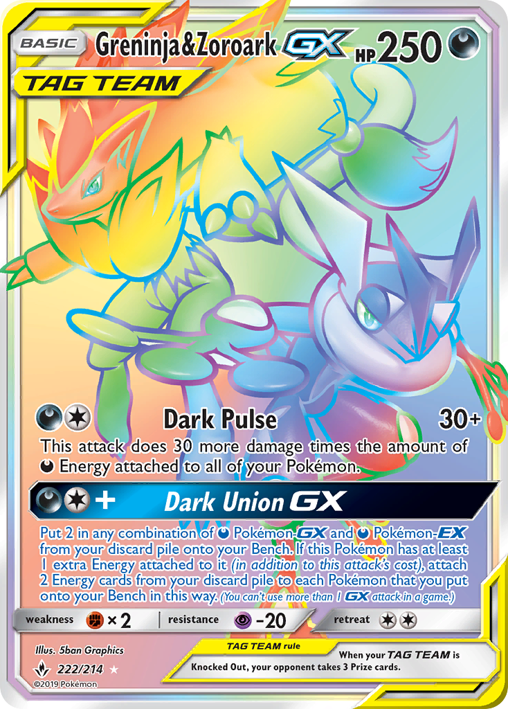 Greninja & Zoroark GX (Secret)/214 - SM  Unbroken Bonds Holofoil