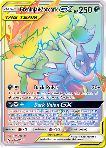 Greninja & Zoroark GX (Secret)/214 - SM  Unbroken Bonds Holofoil