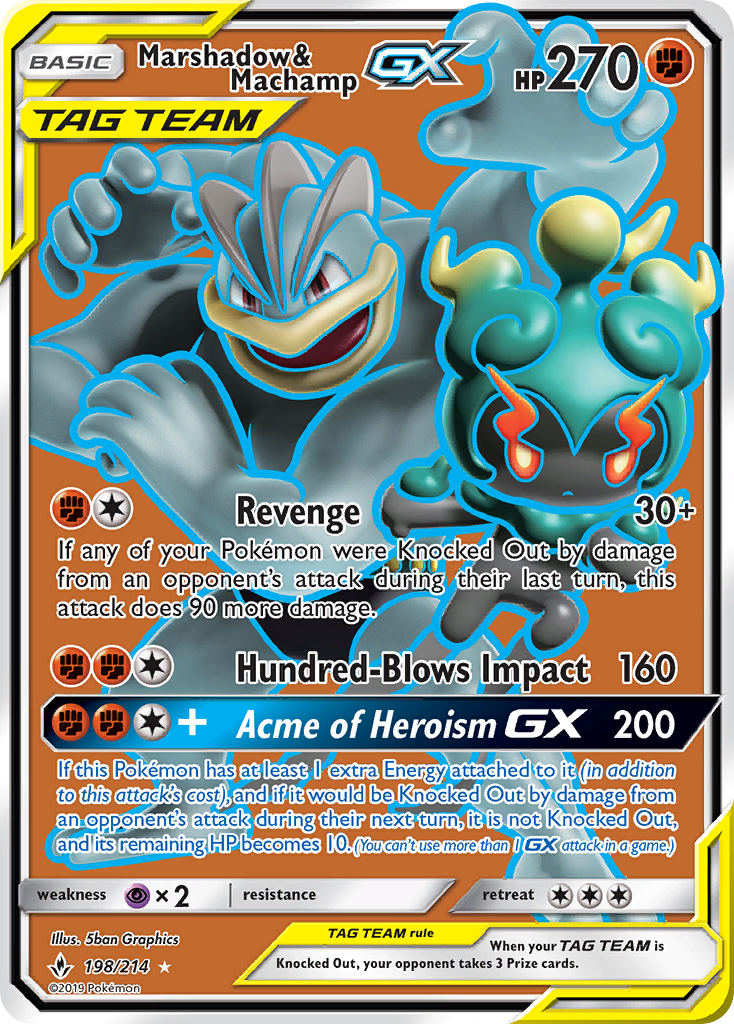 Marshadow & Machamp GX (198) (Full Art) 198/214 - SM  Unbroken Bonds Holofoil