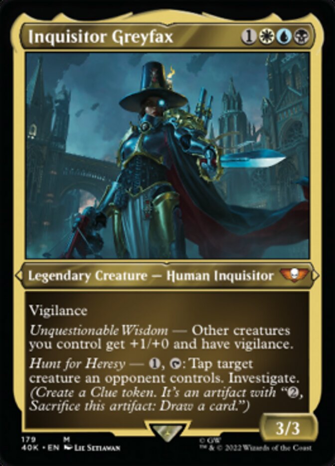 Inquisitor Greyfax (Display Commander) (Surge Foil) - Thick Stock (40K-179) - Warhammer 40,000 Commander Foil
